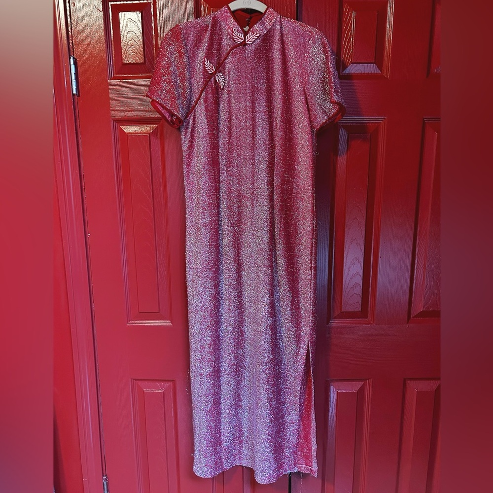 Vintage Red Sparkle Mandarin Dress